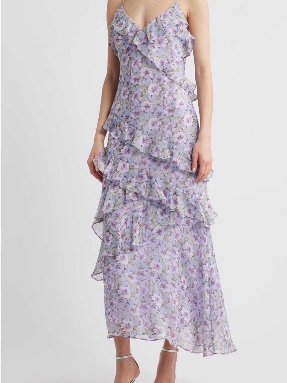 Lulu's Lavender Floral Ruffle Maxi Dress